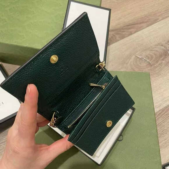 NIB Authentic GUCCI Leather Zumi Chain Wallet DARK GREEN - Picture 3 of 3